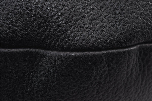 Authentic Salvatore Ferragamo Gancini Leather Shoulder Tote Bag Black 1303K