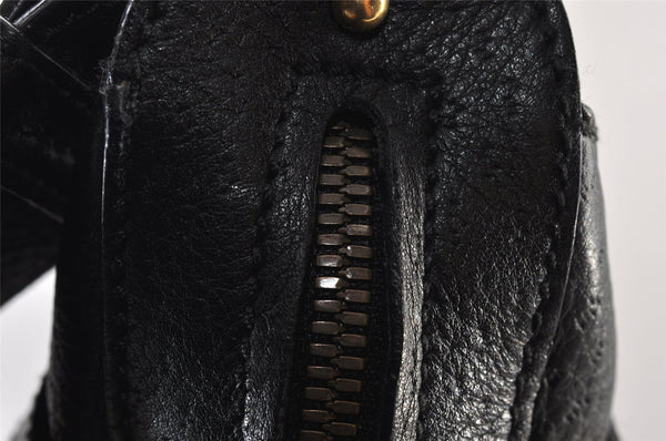 Authentic Salvatore Ferragamo Gancini Leather Shoulder Tote Bag Black 1303K