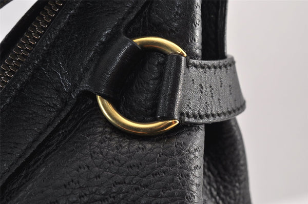 Authentic Salvatore Ferragamo Gancini Leather Shoulder Tote Bag Black 1303K