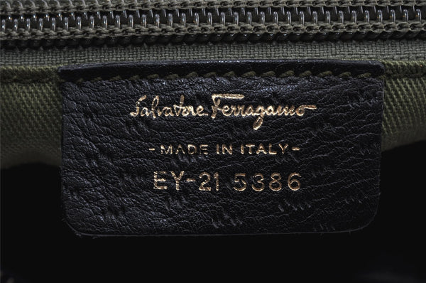 Authentic Salvatore Ferragamo Gancini Leather Shoulder Tote Bag Black 1303K