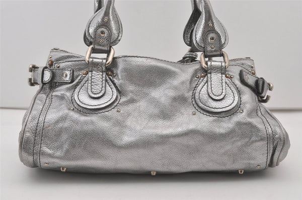 Authentic Chloe Vintage Paddington Leather Shoulder Hand Bag Silver 1305J