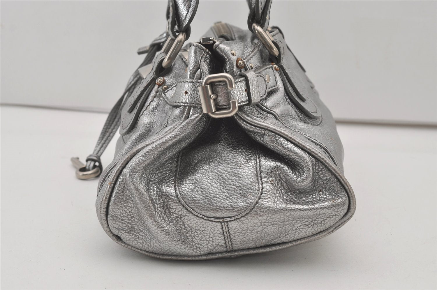 Authentic Chloe Vintage Paddington Leather Shoulder Hand Bag Silver 1305J