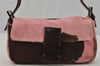 Authentic FENDI Mamma Baguette Shoulder Bag Unborn Calf Leather Brown Pink 1306J