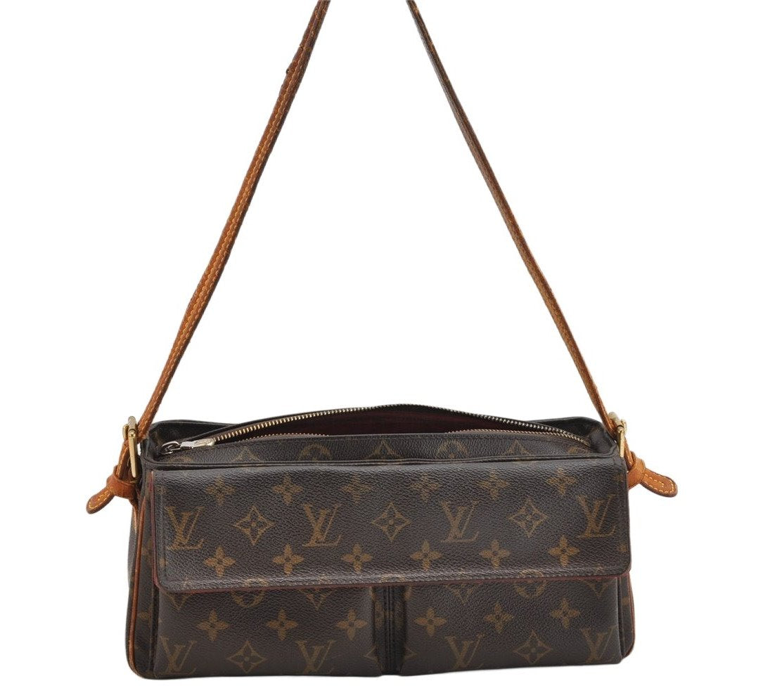 Authentic Louis Vuitton Monogram Viva Cite MM Shoulder Bag M51164 Junk 1309K