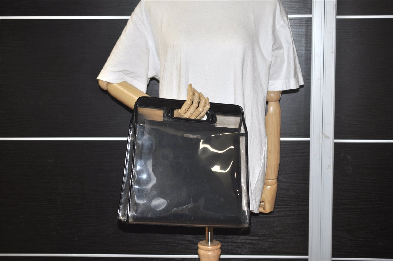 Authentic GUCCI Vintage 2in1 Hand Bag Vinyl Leather Clear 1312I