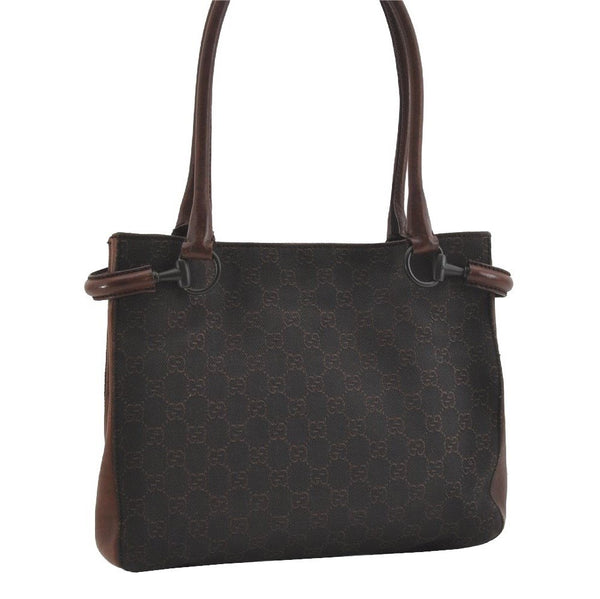 Authentic GUCCI Horsebit Shoulder Tote Bag GG Canvas Leather 101971 Brown 1312J