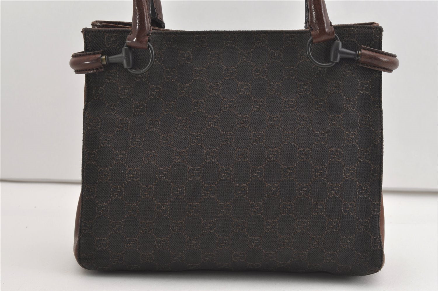 Authentic GUCCI Horsebit Shoulder Tote Bag GG Canvas Leather 101971 Brown 1312J