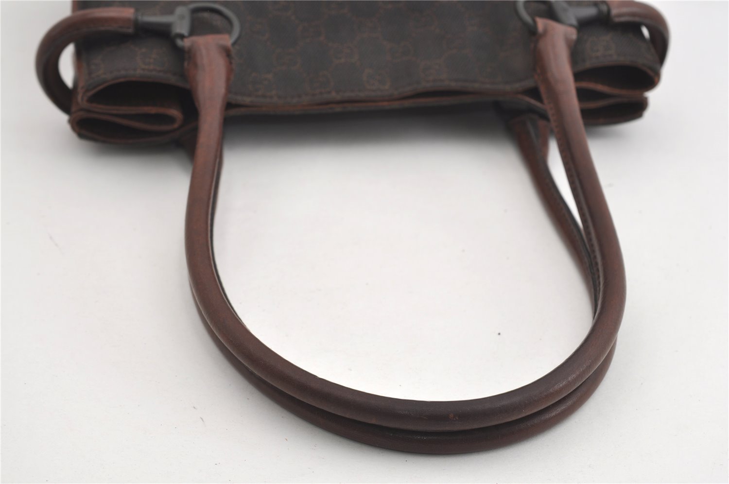 Authentic GUCCI Horsebit Shoulder Tote Bag GG Canvas Leather 101971 Brown 1312J