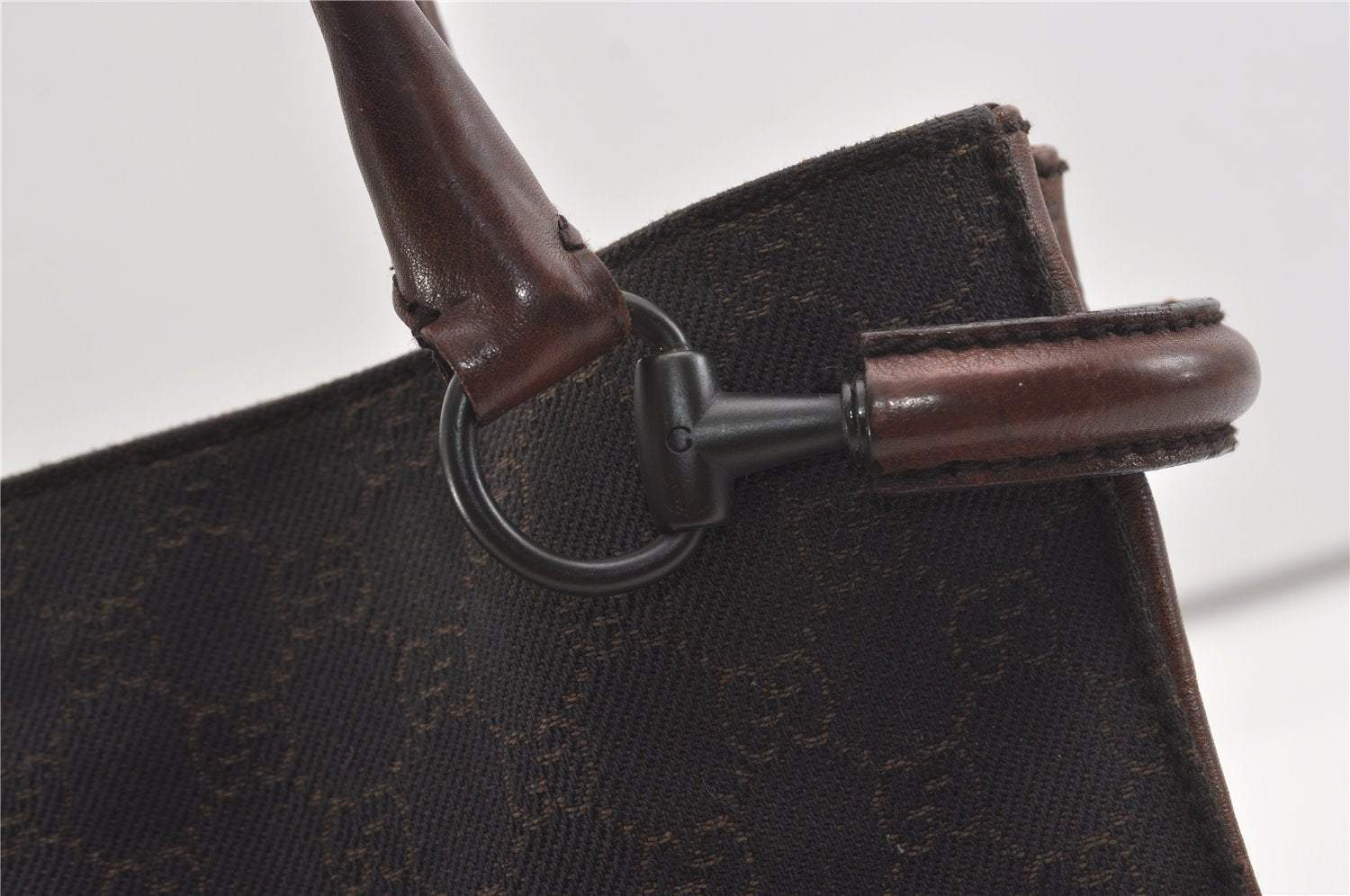 Authentic GUCCI Horsebit Shoulder Tote Bag GG Canvas Leather 101971 Brown 1312J