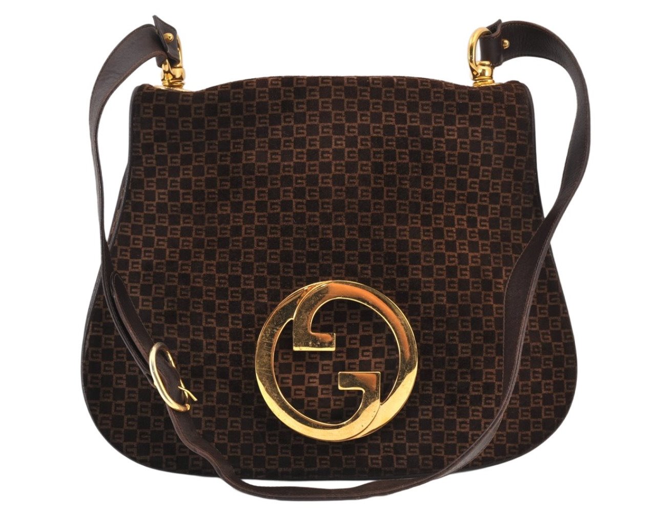 Authentic GUCCI Double G Square GG Suede Leather Shoulder Bag 53280 Brown 1312K