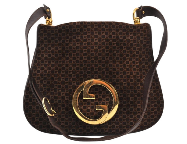 Authentic GUCCI Double G Square GG Suede Leather Shoulder Bag 53280 Brown 1312K