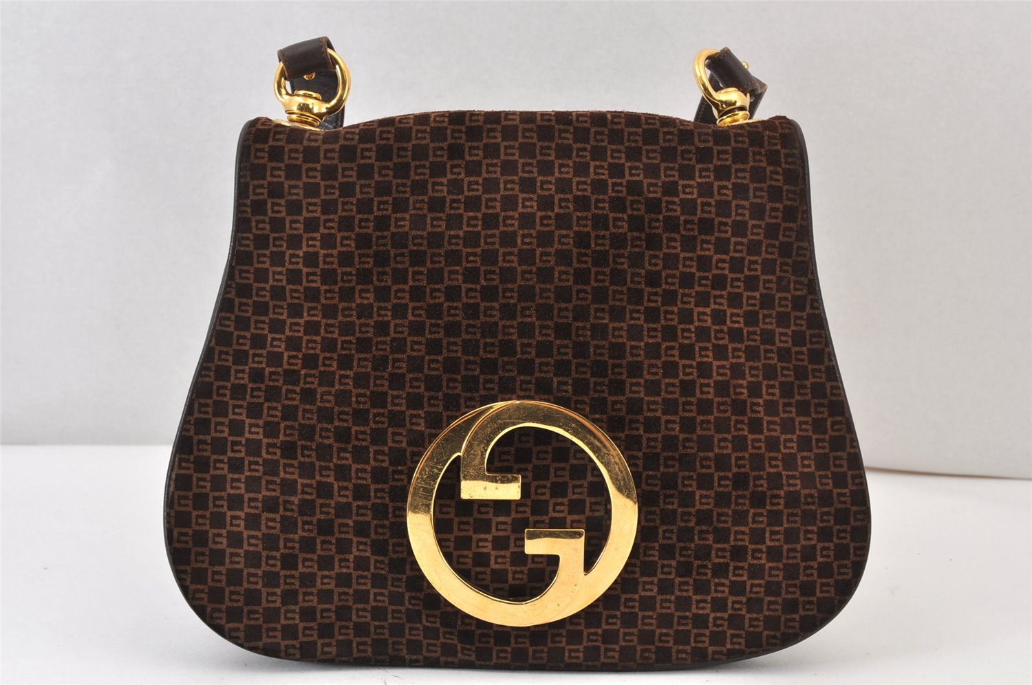 Authentic GUCCI Double G Square GG Suede Leather Shoulder Bag 53280 Brown 1312K