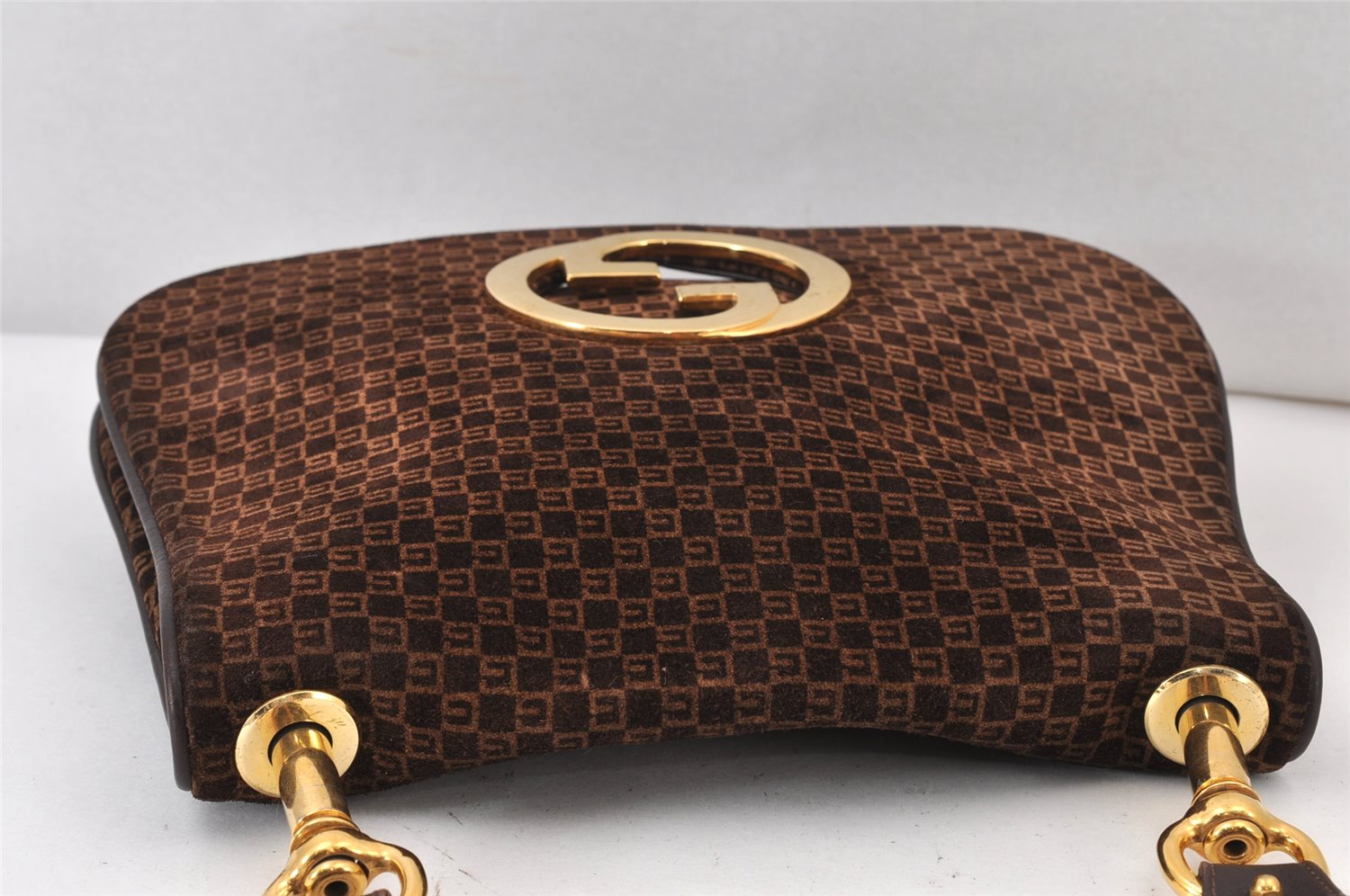 Authentic GUCCI Double G Square GG Suede Leather Shoulder Bag 53280 Brown 1312K