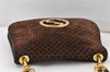 Authentic GUCCI Double G Square GG Suede Leather Shoulder Bag 53280 Brown 1312K