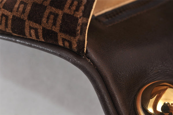 Authentic GUCCI Double G Square GG Suede Leather Shoulder Bag 53280 Brown 1312K