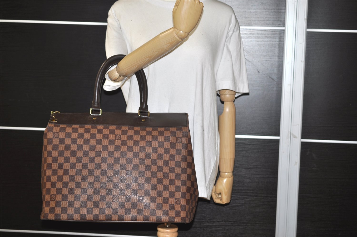 Authentic Louis Vuitton Damier Greenwich PM Hand Boston Bag N41165 LV 1313I