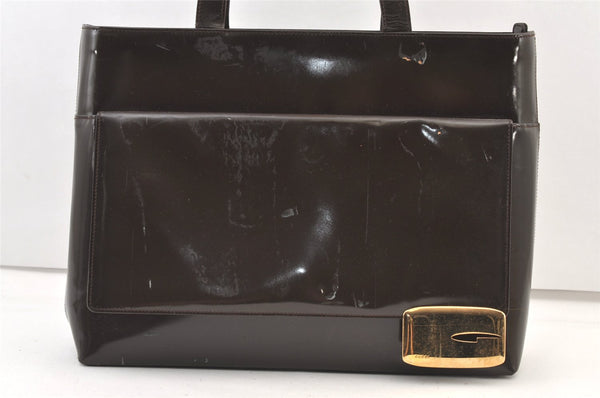 Authentic GUCCI Vintage Shoulder Tote Bag Enamel Brown Junk 1313K