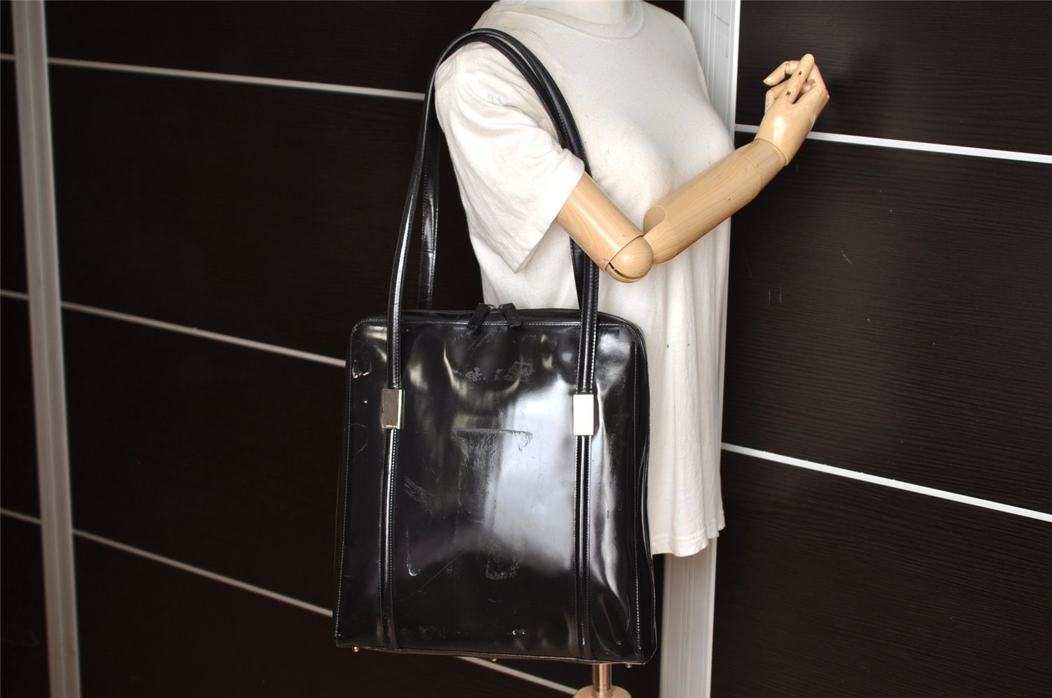 Authentic GUCCI Vintage Shoulder Tote Bag Leather Black Junk 1314K