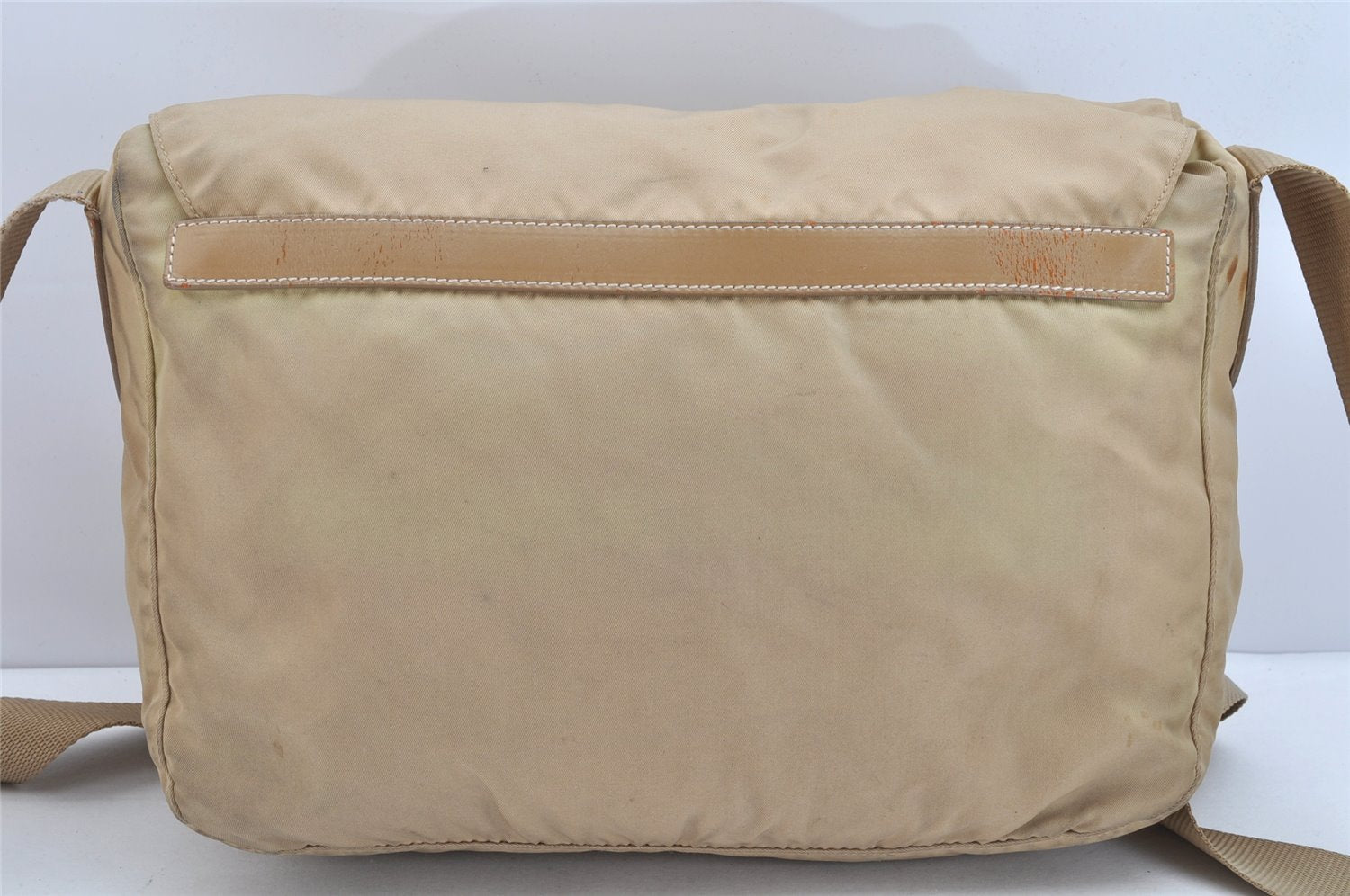Authentic PRADA Nylon Leather Shoulder Cross Body Bag Purse Beige 1315K
