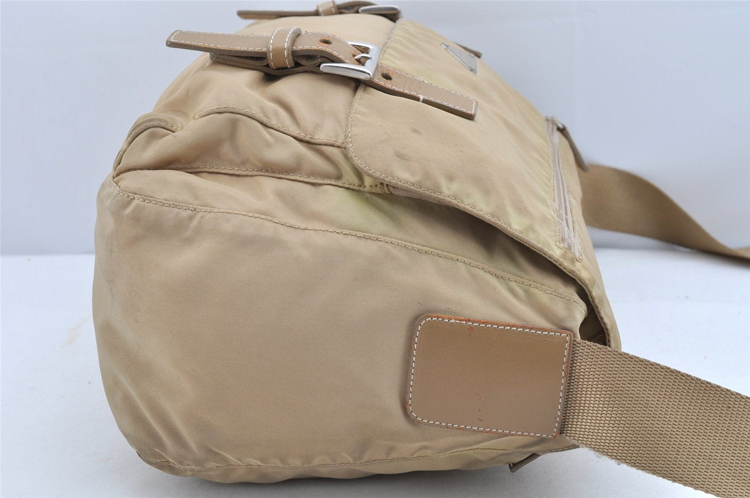 Authentic PRADA Nylon Leather Shoulder Cross Body Bag Purse Beige 1315K