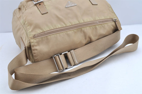 Authentic PRADA Nylon Leather Shoulder Cross Body Bag Purse Beige 1315K