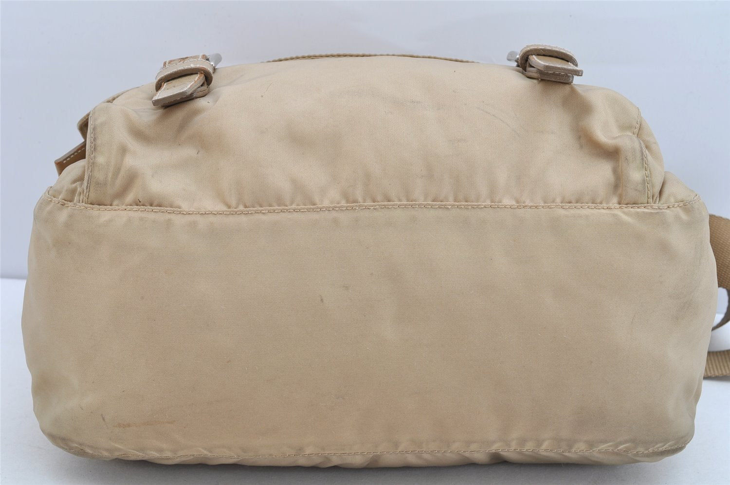 Authentic PRADA Nylon Leather Shoulder Cross Body Bag Purse Beige 1315K