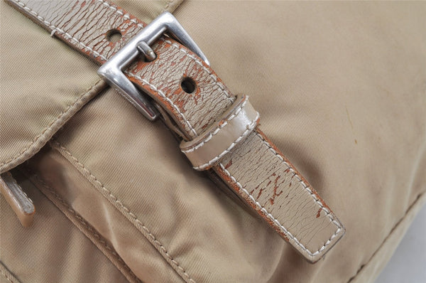 Authentic PRADA Nylon Leather Shoulder Cross Body Bag Purse Beige 1315K