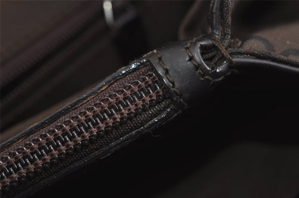 Authentic GUCCI Vintage Bamboo Hand Bag GG Nylon Leather 0021010 Brown 1317I