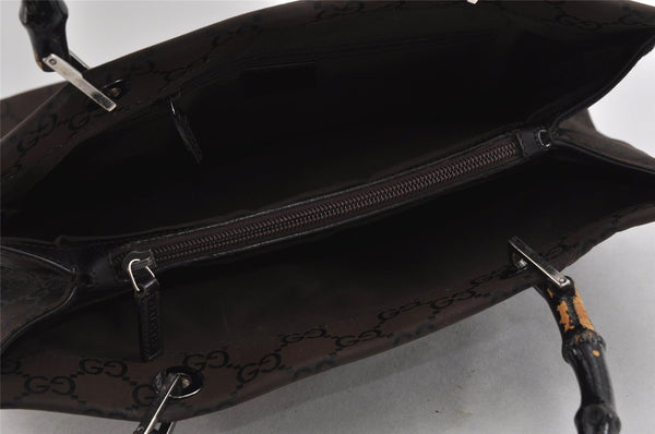 Authentic GUCCI Vintage Bamboo Hand Bag GG Nylon Leather 0021010 Brown 1317I