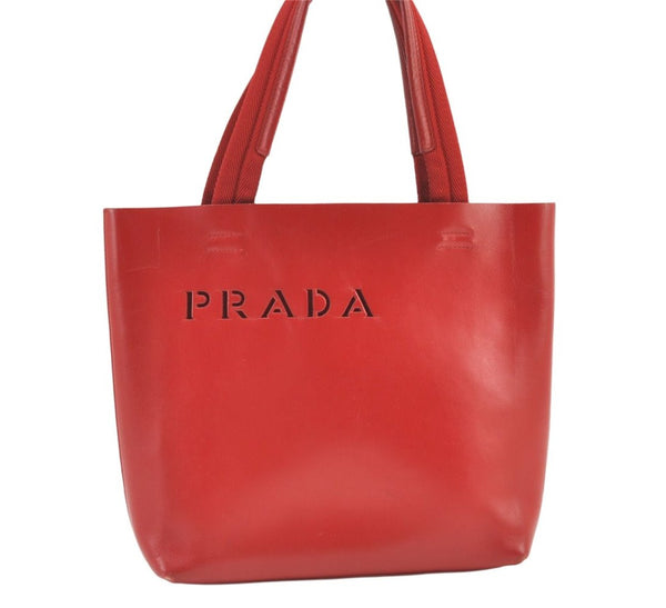 Authentic PRADA Vintage Leather Tote Hand Bag Purse Red 1317K