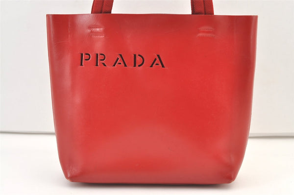 Authentic PRADA Vintage Leather Tote Hand Bag Purse Red 1317K