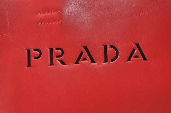 Authentic PRADA Vintage Leather Tote Hand Bag Purse Red 1317K