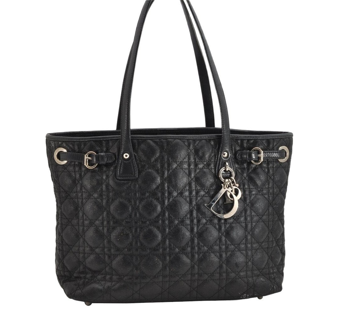 Authentic Christian Dior Panarea Cannage Tote Bag PVC Leather Black 1319K