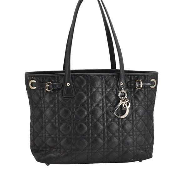 Authentic Christian Dior Panarea Cannage Tote Bag PVC Leather Black 1319K