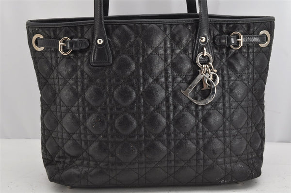 Authentic Christian Dior Panarea Cannage Tote Bag PVC Leather Black 1319K
