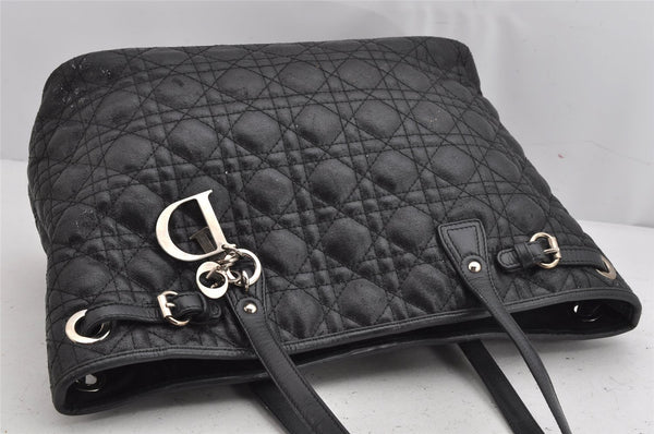 Authentic Christian Dior Panarea Cannage Tote Bag PVC Leather Black 1319K