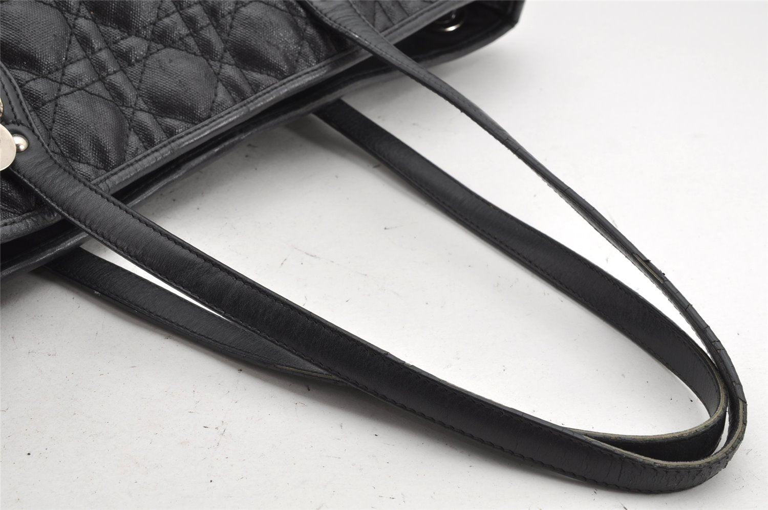 Authentic Christian Dior Panarea Cannage Tote Bag PVC Leather Black 1319K