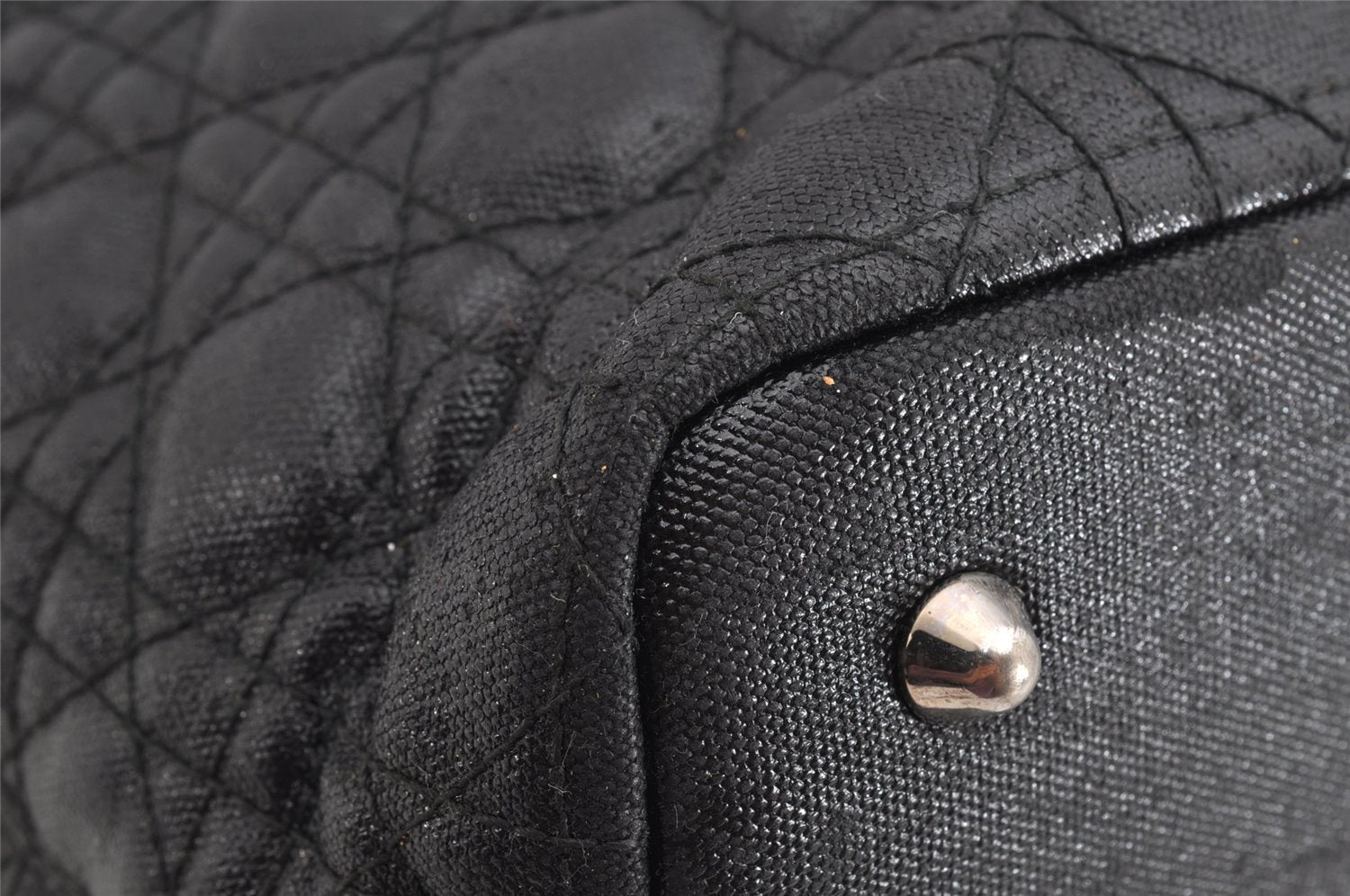Authentic Christian Dior Panarea Cannage Tote Bag PVC Leather Black 1319K