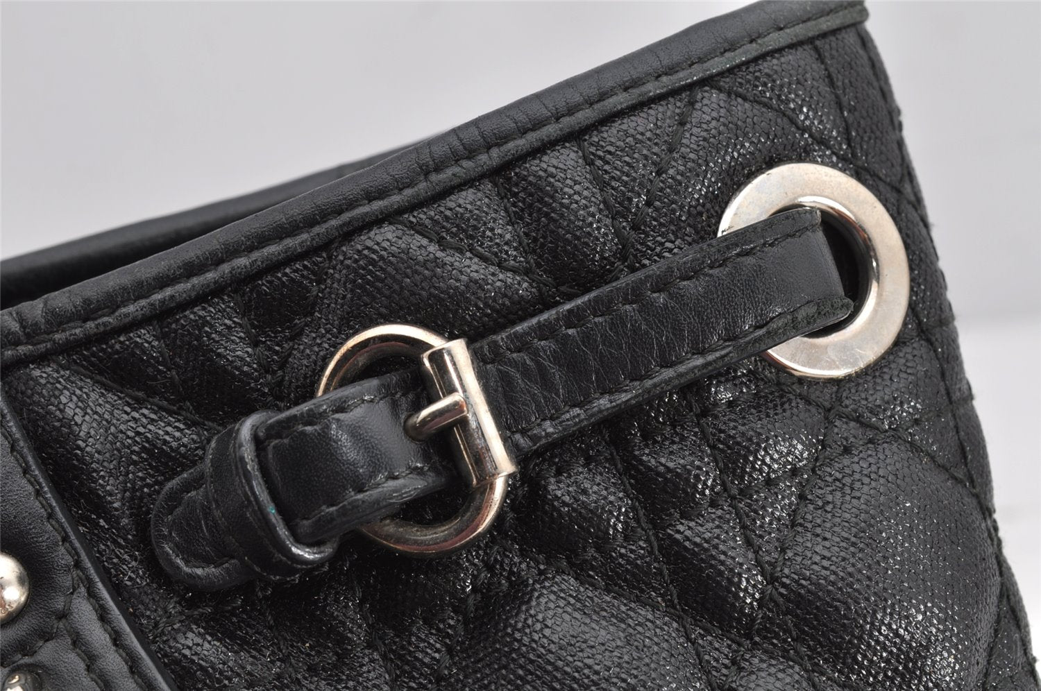 Authentic Christian Dior Panarea Cannage Tote Bag PVC Leather Black 1319K