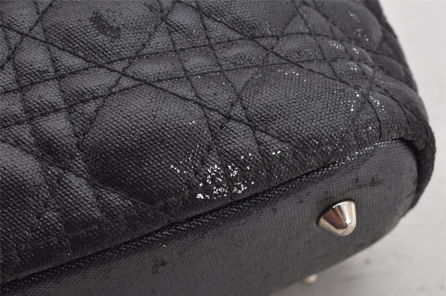 Authentic Christian Dior Panarea Cannage Tote Bag PVC Leather Black 1319K