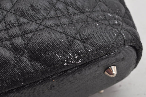 Authentic Christian Dior Panarea Cannage Tote Bag PVC Leather Black 1319K