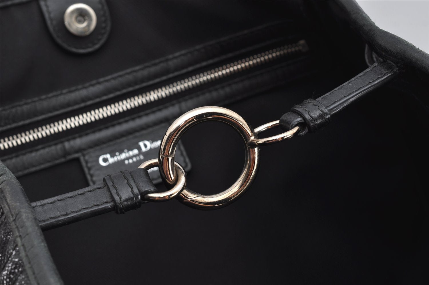 Authentic Christian Dior Panarea Cannage Tote Bag PVC Leather Black 1319K