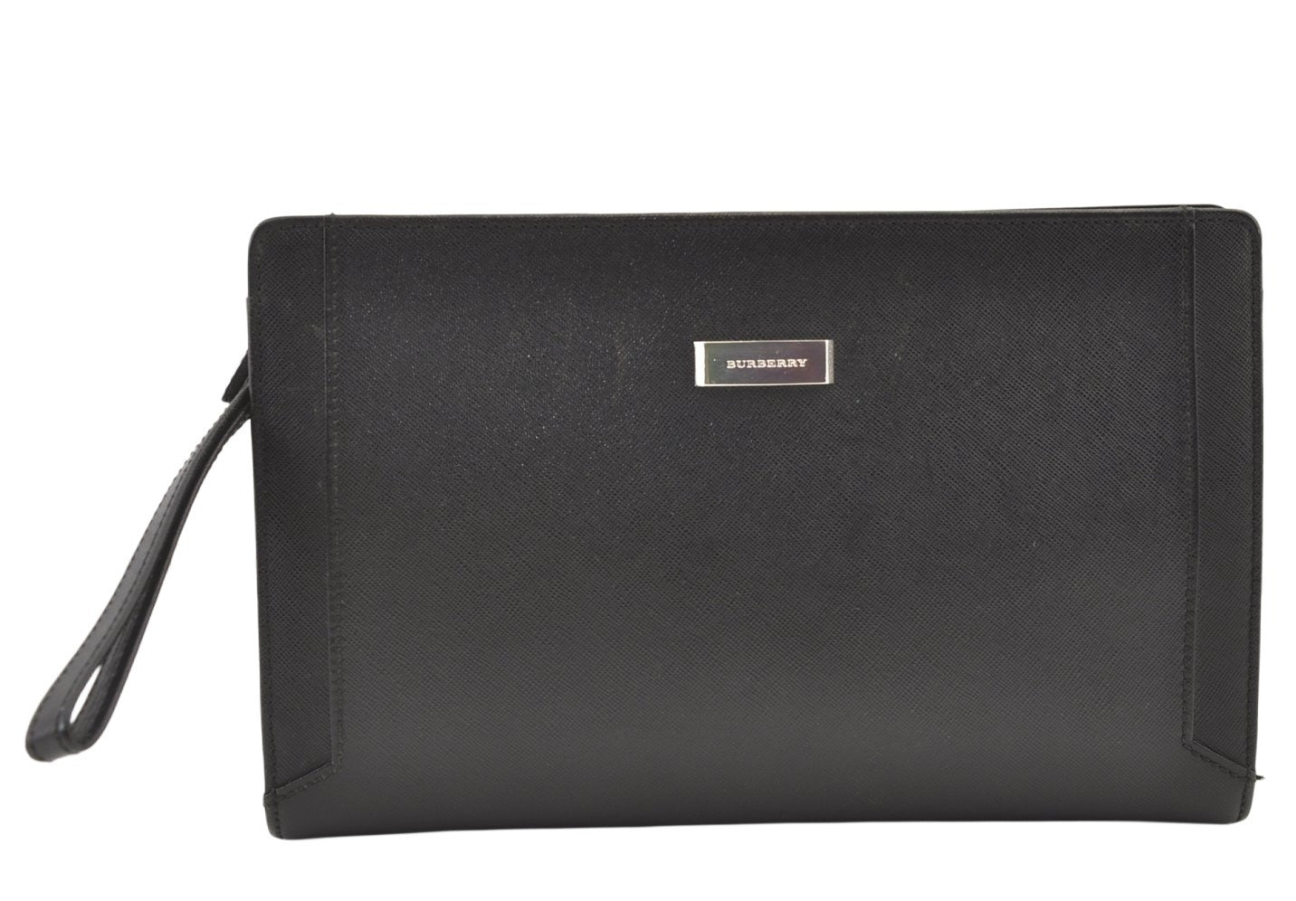 Authentic BURBERRY Vintage Leather Clutch Hand Bag Purse Black 1320K