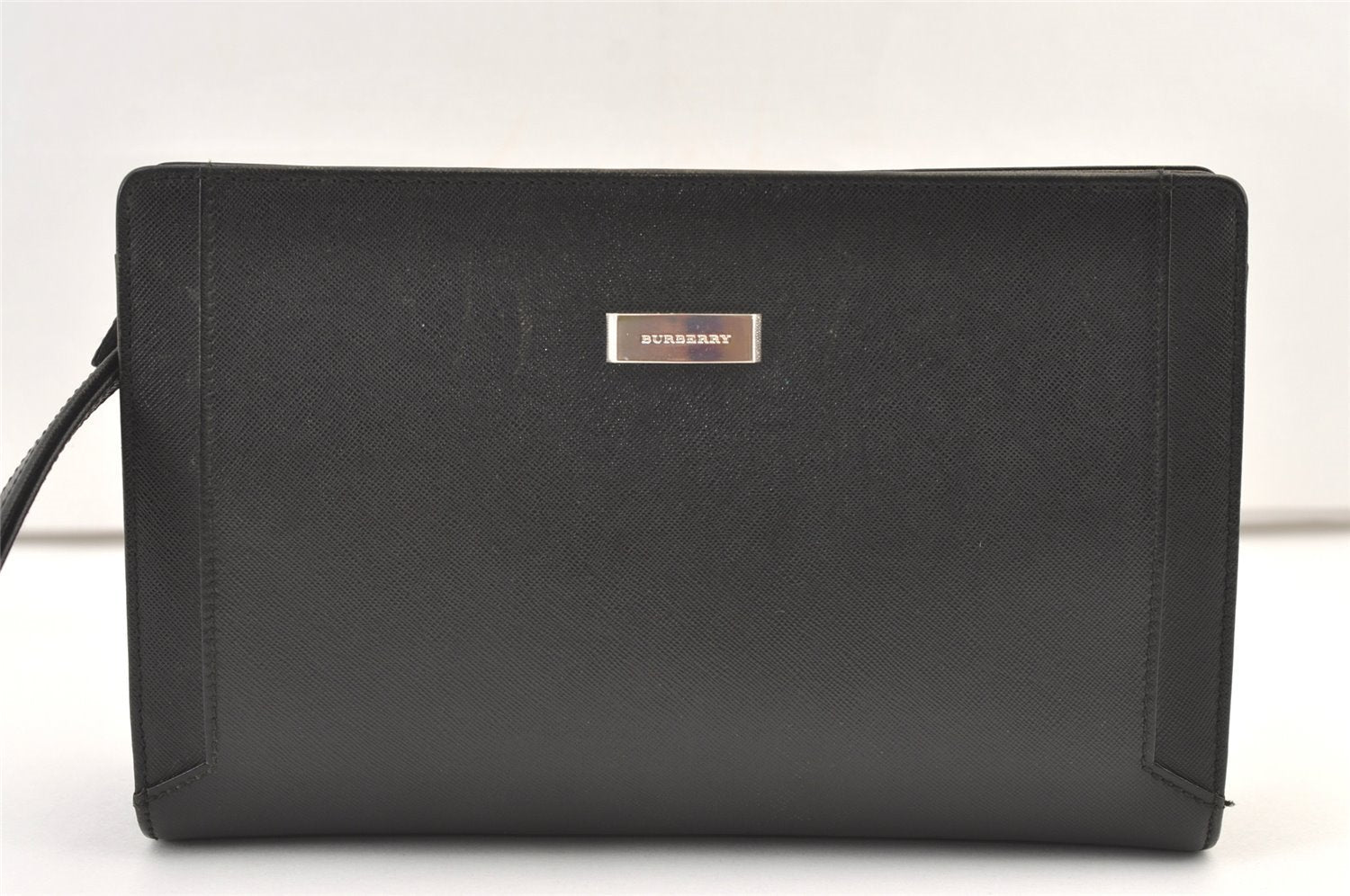 Authentic BURBERRY Vintage Leather Clutch Hand Bag Purse Black 1320K