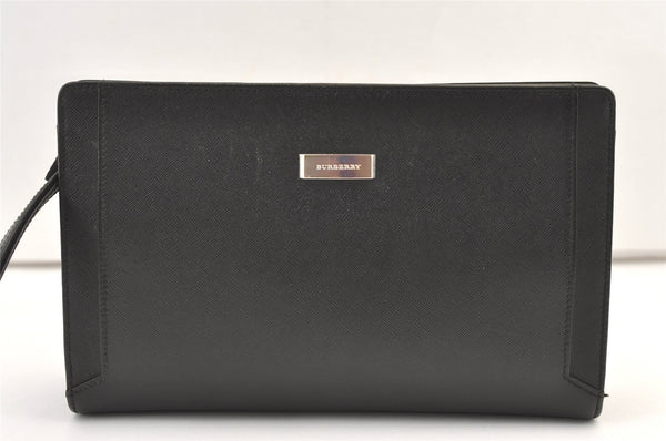 Authentic BURBERRY Vintage Leather Clutch Hand Bag Purse Black 1320K