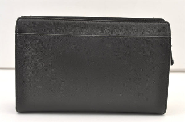 Authentic BURBERRY Vintage Leather Clutch Hand Bag Purse Black 1320K