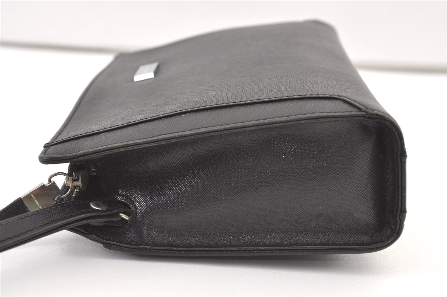 Authentic BURBERRY Vintage Leather Clutch Hand Bag Purse Black 1320K
