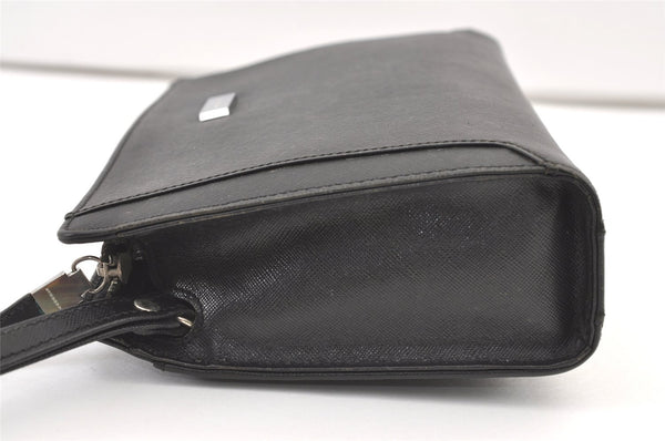 Authentic BURBERRY Vintage Leather Clutch Hand Bag Purse Black 1320K
