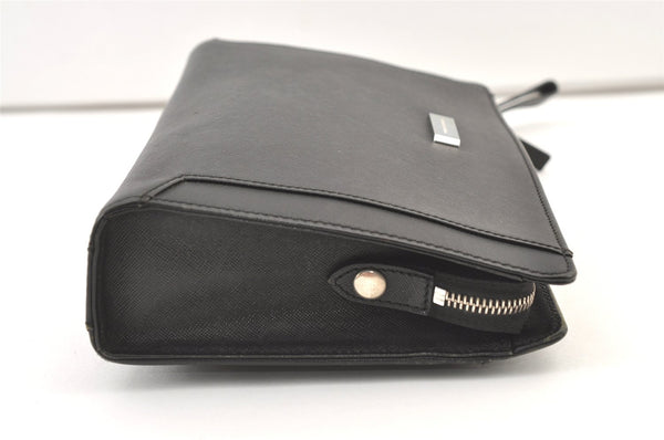 Authentic BURBERRY Vintage Leather Clutch Hand Bag Purse Black 1320K