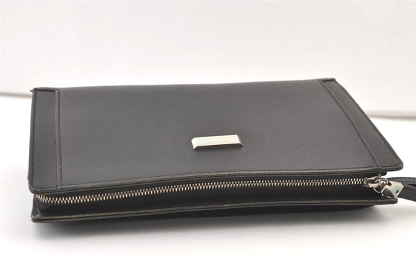 Authentic BURBERRY Vintage Leather Clutch Hand Bag Purse Black 1320K